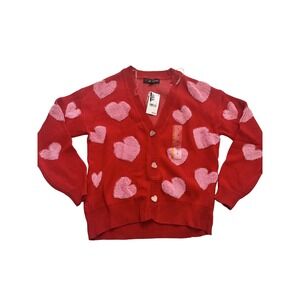33 Degrees Cardigan Sweater Womens Small Red Pink Hearts Heart Buttons Knit
